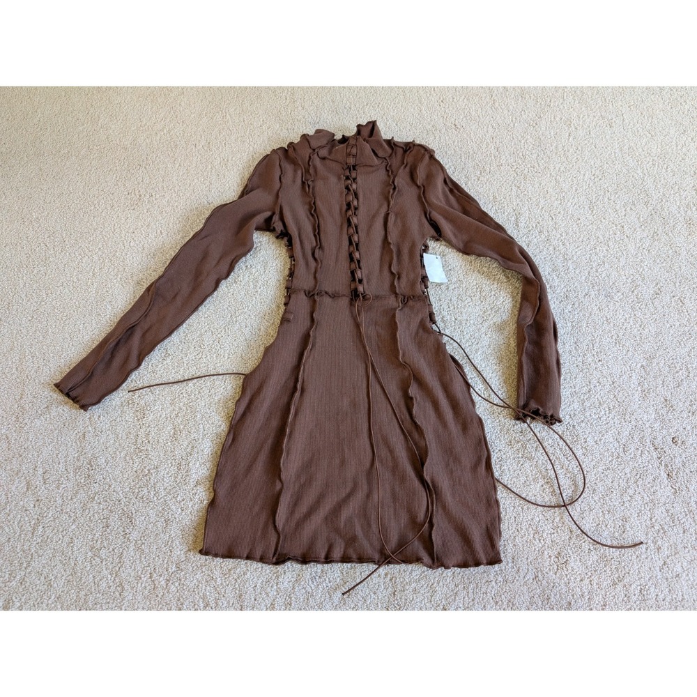 Akira Brown Tie Front Goth Dress Size Medium NWT AK7006-1L